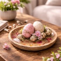 Artikel Trätallrikar med blommor och fjärilar, naturrosa, Ø15 cm, 3 stycken