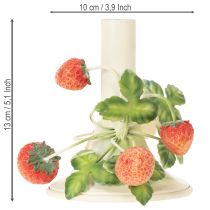 Artikel Metallljusstake med jordgubbsdekoration, sommarkräm, H13cm