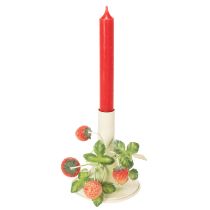 Artikel Metallljusstake med jordgubbsdekoration, sommarkräm, H13cm