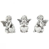 Artikel Liten ängel med hjärta gravdekoration figur grå H5,5cm 6 st