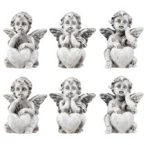 Artikel Liten ängel med hjärta gravdekoration figur grå H5,5cm 6 st