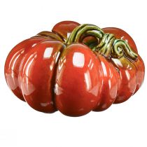 Artikel Glänsande keramisk pumpa i ljust röd-orange med grön stjälk - 21,5 cm - perfekt höstdekoration