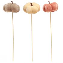 Artikel Dekorativ pumpa av tyg på pinne gulbrun orange Ø7cm 9 st