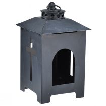 Artikel Lykta gravljus korsfönster metall antik grå 13 x 27 cm