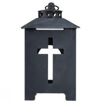 Artikel Lykta gravljus korsfönster metall antik grå 13 x 27 cm