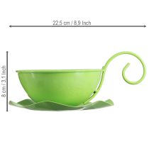 Artikel Dekorativ metallkopp, äppelgrön, med fat, H8cm Ø11,5cm, 2 stycken