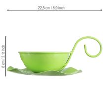 Artikel Dekorativ metallkopp med fat, ljusgrön, H8cm Ø11,5cm, 2 st
