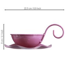Artikel Dekorativ metallkopp med fat, rosa, H8cm Ø11,5cm, 2 st