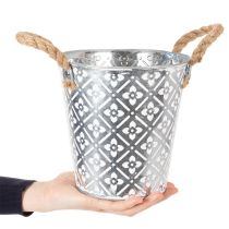 Artikel Metallkruka, blomkruka med handtag, planteringslåda med blommönster Ø18cm