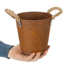 Artikel Metallkruka med handtag, örtkruka, rostdekoration Ø16,5cm H15cm