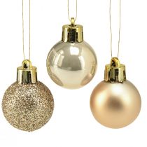 Artikel Mini julgranskulor Pearl Golden plast Ø3cm 14 st