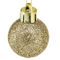 Artikel Mini julgranskulor Pearl Golden plast Ø3cm 14 st