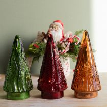 Artikel Mini julgran i glas LED röd grön brun 18 cm 3 st
