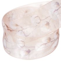 Artikel Organzaband, bomullsblommor, dekorband, rosa, 40 mm, 15 m