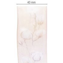 Artikel Organzaband, bomullsblommor, dekorband, rosa, 40 mm, 15 m