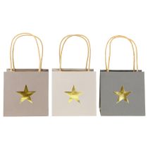 Artikel Papperspåsar med stjärna och handtag, grå blandade, 12×12×12 cm, 9 st
