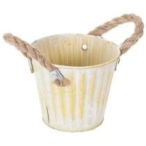 Artikel Planteringshink, metallkruka med handtag, dekorativ planteringslåda, rosa/grön/gul, shabby chic, Ø12cm, H10cm, set om 3