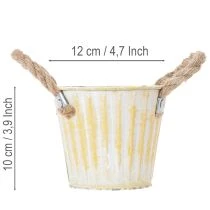 Artikel Planteringshink, metallkruka med handtag, dekorativ planteringslåda, rosa/grön/gul, shabby chic, Ø12cm, H10cm, set om 3