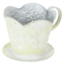 Artikel Kruka, dekorativ kaffefilterhållare, metallkopp för plantering, grön och vit blomsterdekoration, shabby chic, H11cm Ø11cm