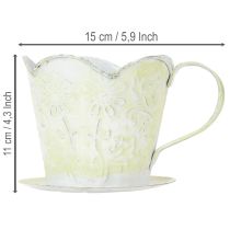 Artikel Kruka, dekorativ kaffefilterhållare, metallkopp för plantering, grön och vit blomsterdekoration, shabby chic, H11cm Ø11cm