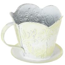 Artikel Kruka, dekorativ kaffefilterhållare, metallkopp för plantering, grön och vit blomsterdekoration, shabby chic, H11cm Ø11cm