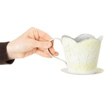 Artikel Kruka, dekorativ kaffefilterhållare, metallkopp för plantering, grön och vit blomsterdekoration, shabby chic, H11cm Ø11cm
