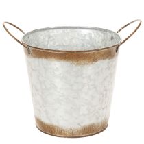 Artikel Metallplanter, blomskål, växtkruka med silverhandtag, väderbiten stålfinish, Ø18cm H20cm