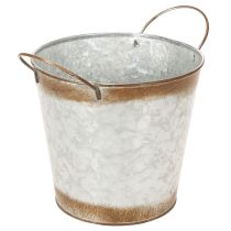 Artikel Metallplanter, blomskål, växtkruka med silverhandtag, väderbiten stålfinish, Ø18cm H20cm