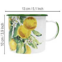 Artikel Emaljkruka, dekorativ kruka med citronkvist, medelhavsstil kruka Ø9,5cm H10cm