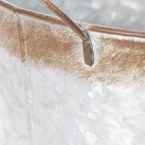 Artikel Kruka med handtag, dekorativ skål med rostfinish, silverfärgad metallbehållare Ø26cm H25,5cm