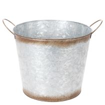 Artikel Kruka med handtag, dekorativ skål med rostfinish, silverfärgad metallbehållare Ø26cm H25,5cm
