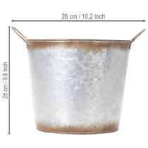 Artikel Kruka med handtag, dekorativ skål med rostfinish, silverfärgad metallbehållare Ø26cm H25,5cm