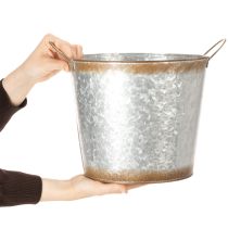 Artikel Kruka med handtag, dekorativ skål med rostfinish, silverfärgad metallbehållare Ø26cm H25,5cm