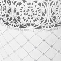 Artikel Kruka med spetsmönster, metallbehållare, dekorativ hink, vit, silver, shabby chic, H28/25,5/23,5 cm, Ø29,5/25,5/20 cm, set om 3