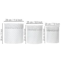 Artikel Kruka med spetsmönster, metallbehållare, dekorativ hink, vit, silver, shabby chic, H28/25,5/23,5 cm, Ø29,5/25,5/20 cm, set om 3