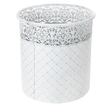 Artikel Kruka med spetsmönster, metallbehållare, dekorativ hink, vit, silver, shabby chic, H28/25,5/23,5 cm, Ø29,5/25,5/20 cm, set om 3