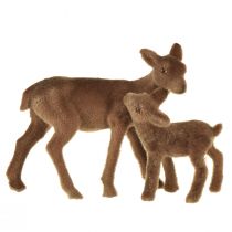 Artikel Rådjur dekorativa figurer Julbrun flockade rådjur med fawn i ett set H9/5,5cm 4 stycken