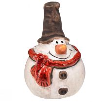 Artikel Keramisk snögubbefigur, 8,5 cm, med hög hatt och röd halsduk - Jul- och vinterdekoration - 3 st