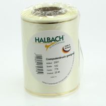 Artikel Krämfärgat kransband med guldkant, supersatin, 125 mm brett, 25 m långt - Vattentätt, perfekt för datorutskrift och miljövänligt