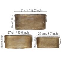Artikel Set med metallkrukor och baljor, vintage retrostil, L 22,5 cm/27 cm/31 cm