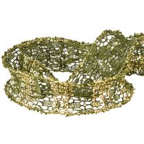 Artikel Spetsband grönt med guld dekorband spets 25mm 15m