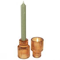 Artikel Stickljusstake glas orange värmeljushållare H8cm 4 st