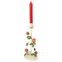 Artikel Metallkonisk ljushållare med jordgubbsdekoration, krämfärgad, rund, H26cm