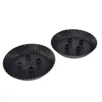 Artikel Metall ljusstake formad som tårta – Svart, Ø 24 cm – Elegant bordsdekoration för 4 ljus – 2 stycken