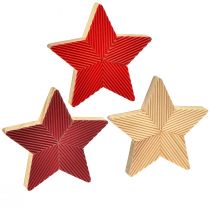 Artikel Stjärnor trä julstjärnor räfflad röd natur 11cm 3 st