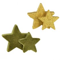Artikel Scatter dekoration stjärnor grönt och guld med glitter bordsdekoration Jul 4/5cm 40 st