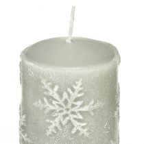 Artikel Pelarljus gråa ljus snöflingor 150/65mm 4 st