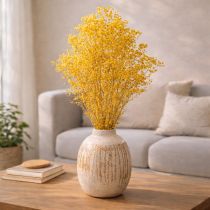 Artikel Torkad blombukett med baby's breath. Dekorativa blommande grenar lämpliga för säsongsbetonade bordsdekorationer. 70 cm