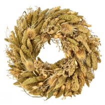 Artikel Torr krans kort tistel hirs gul olivgrön Ø28cm