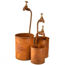 Artikel Planteringskruka patina dekorativ metall med kran H25/37/43cm set om 3 st